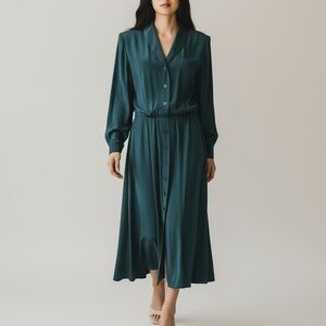 NWT Vintage 90’s Liz Claiborne Washed Silk Maxi Dress In Emerald Green | Size 10